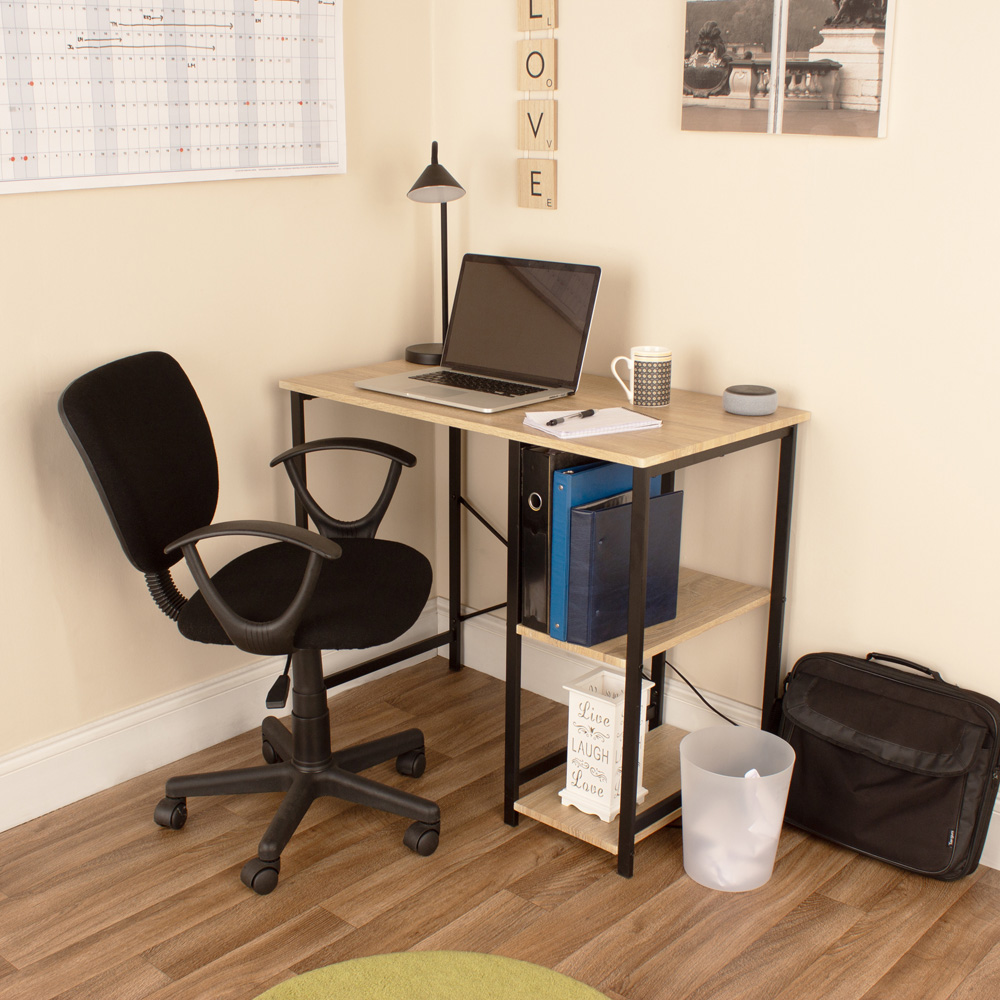 Loft Metal Legs Home Office Study Desk with Side Storage Oak Effect and Black Image 5