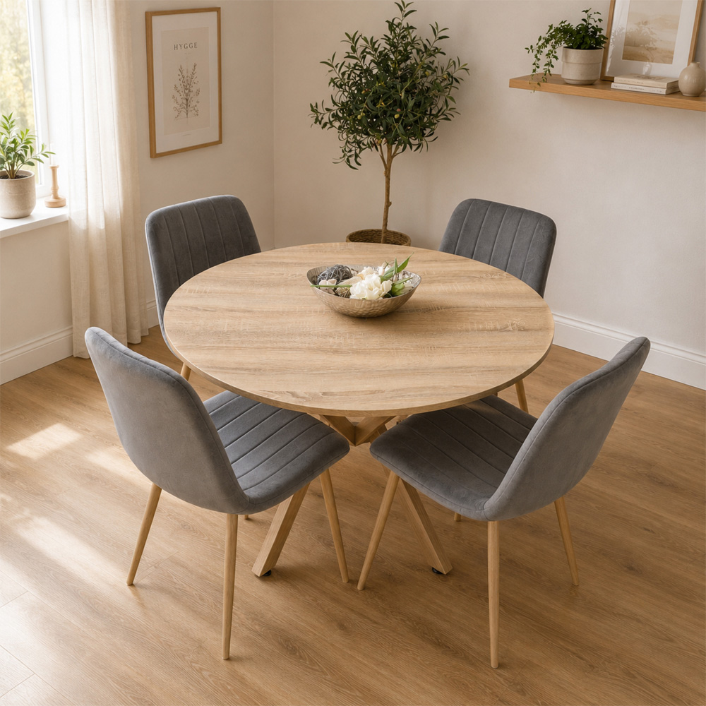 Kosy Koala 4 Seater Wood Effect Round Dining Set Grey Image 1