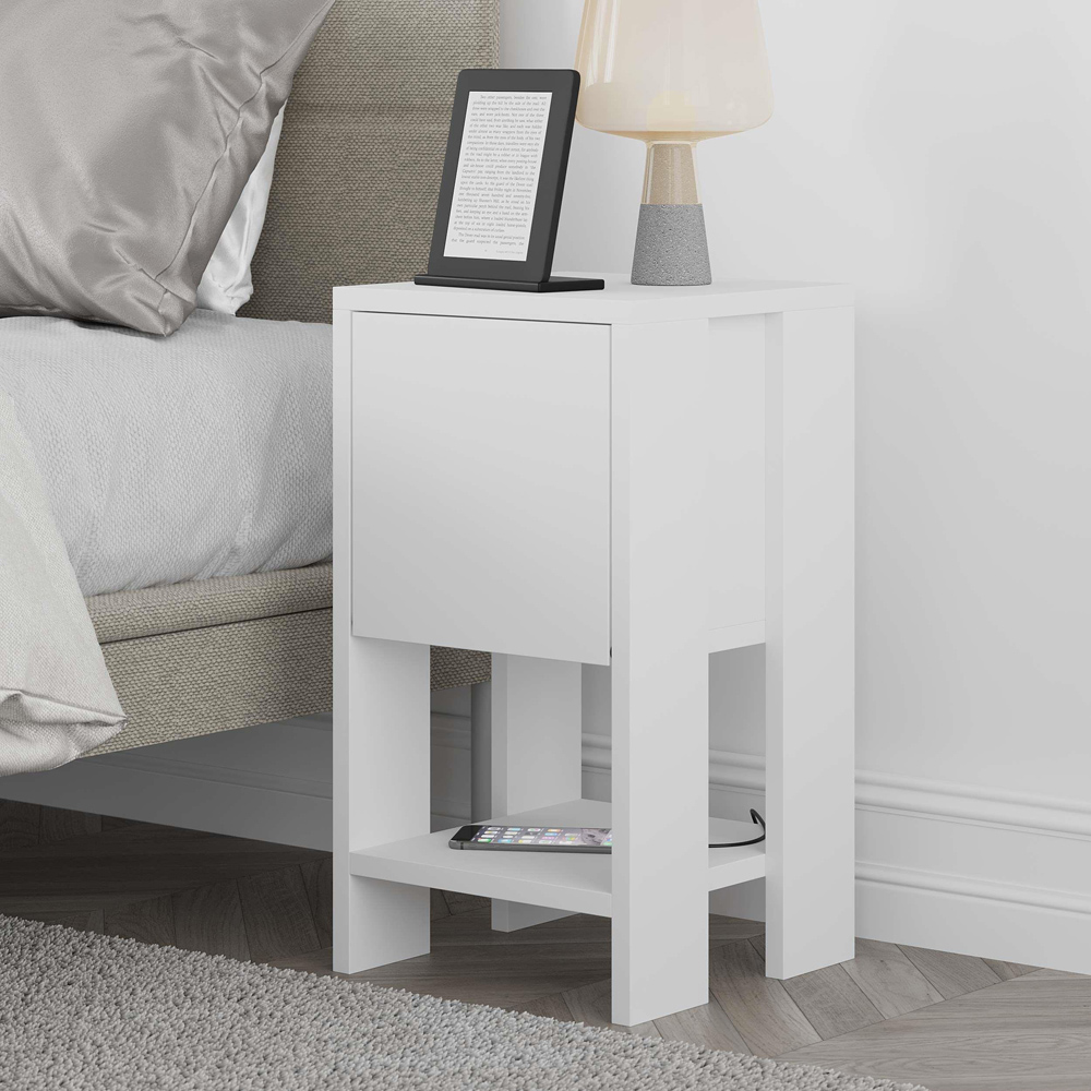 Decortie Ema Single Door Single Shelf White Modern Bedside Table Image 6