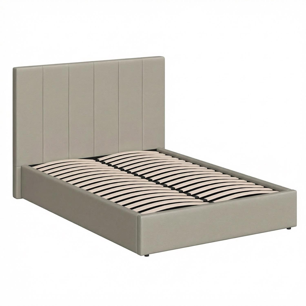 FWStyle Hoscar Double Beige Upholstered Lift-Up Ottoman Bed Frame with Ribbed Headboard Image 5