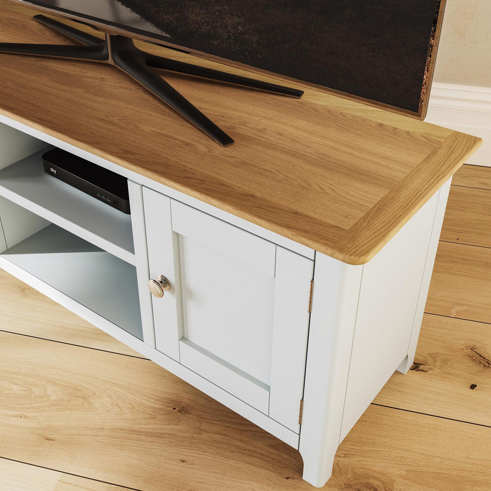 FWStyle Taberno 2 Door 2 Shelf White Linen and Oak Wide TV Unit Image 6