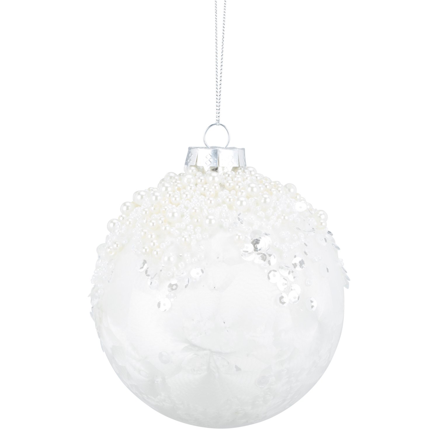 Frozen Effect Pearl Beaded Bauble - White Image
