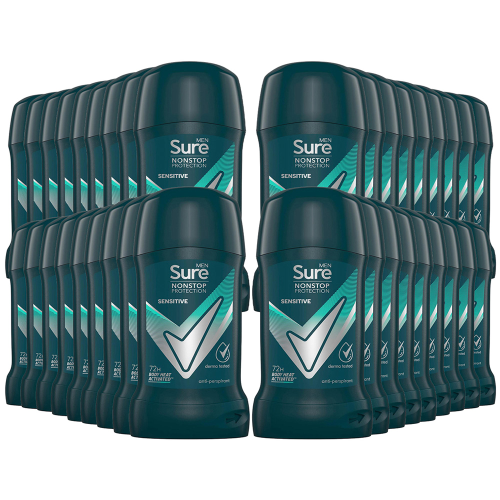 Sure Men Sensitive 72H Nonstop Protection Anti-Perspirant Deodorant Stick 50ml 36 Pack Image 1