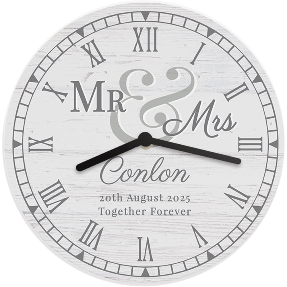 Personalised Memento Personalised Mr and Mrs Wooden Clock Image 1