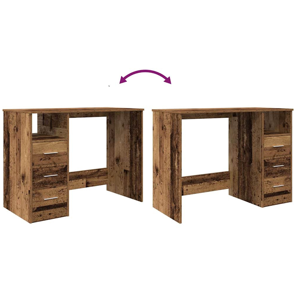 vidaXL 3 Drawer Single Shelf Computer Desk Old Wood Effect Image 9