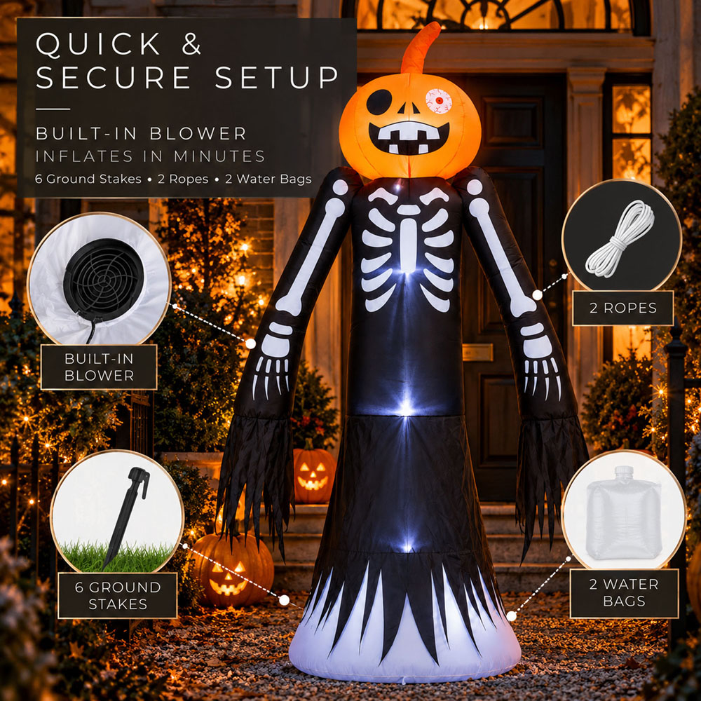 Neo Halloween Inflatable Pumpkin Skeleton Decoration with LED Lights 8.2ft Image 4