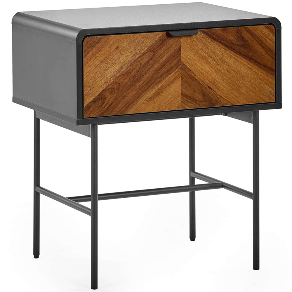 Julian Bowen Alvin Single Drawer Black and Chevron Natural Wood Effect Lamp Table Image 2