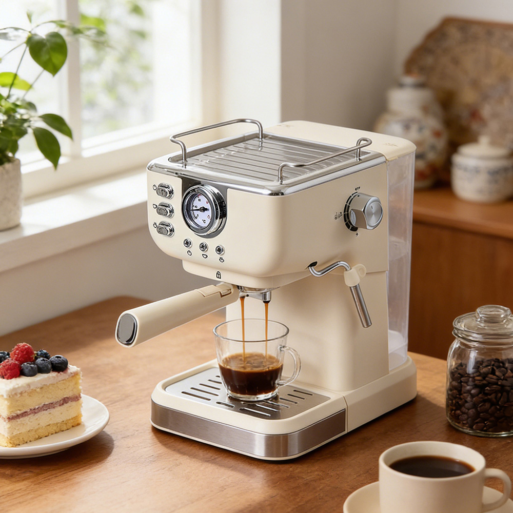 Living and Home EK020004 Retro Cream 1.5L Espresso Machine with Steam Milk Frother Image 7