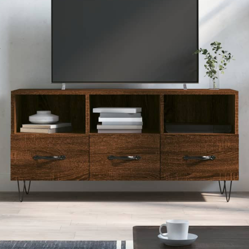vidaXL 3 Drawer 3 Shelf Brown Oak TV Cabinet Image 1