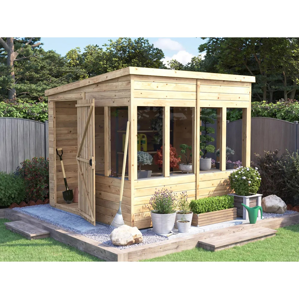 Dunster House Overlord 8 x 8ft Modular Brown Superfelt Pent Potting Shed Image 2