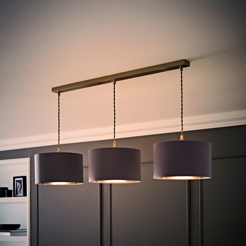 ValueLights Reni Grey and Chrome Drum Shade 3 Drop Bar Chrome Diner LED Ceiling Light Image 6