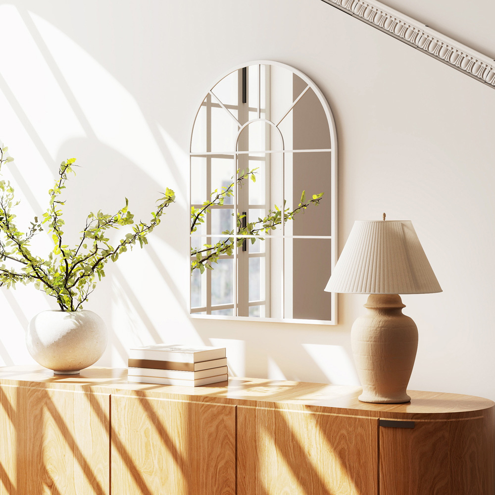 Portland White Arched Window Wall Mirror 91 x 60cm Image 3
