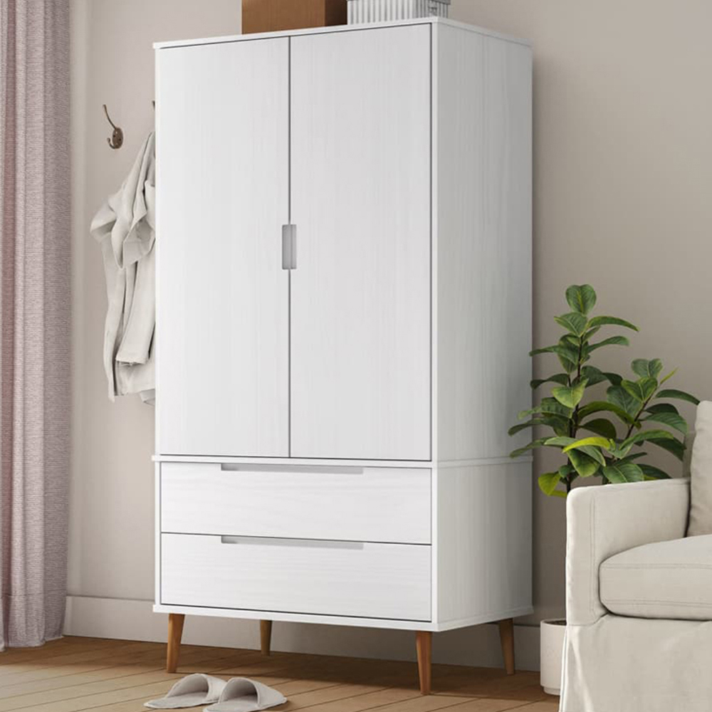 vidaXL Molde 2 Door 2 Drawer White Solid Wood Pine Wardrobe Image 1