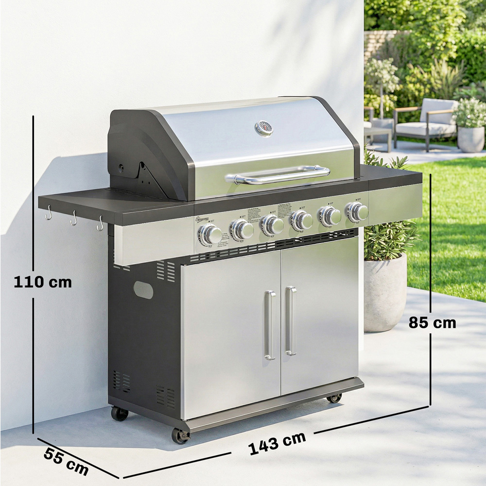 Outsunny Silver 6 Burner Portable Liquid Propane Gas BBQ Grill Image 9