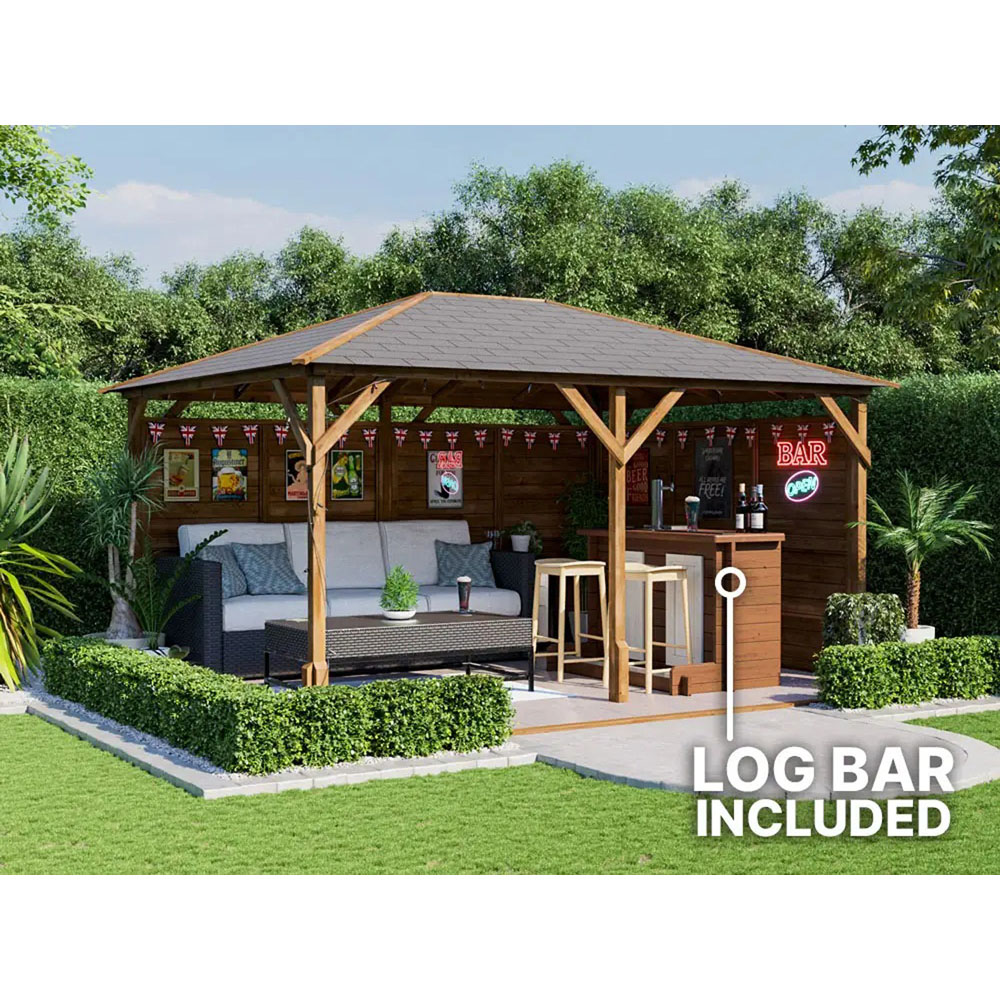 Dunster House Utopia 4 x 3m Brown Heavy Duty Log Bar Garden Gazebo Image 4