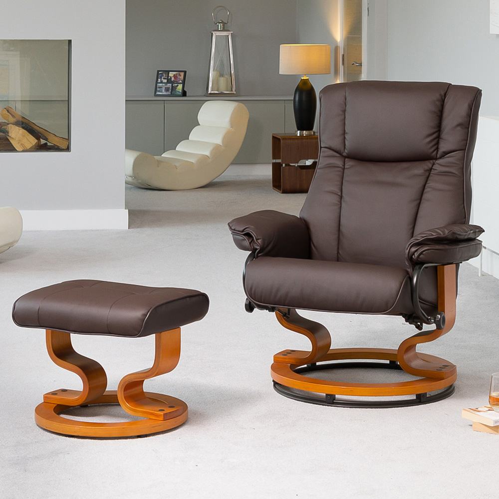 Artemis Home Calhoun Brown Swivel Recliner Chair with Footstool Image 1