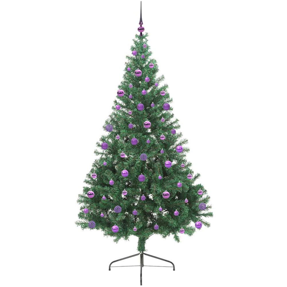 vidaXL Pre-Lit Lilac Baubles Green Artificial Christmas Tree 7ft Image 4