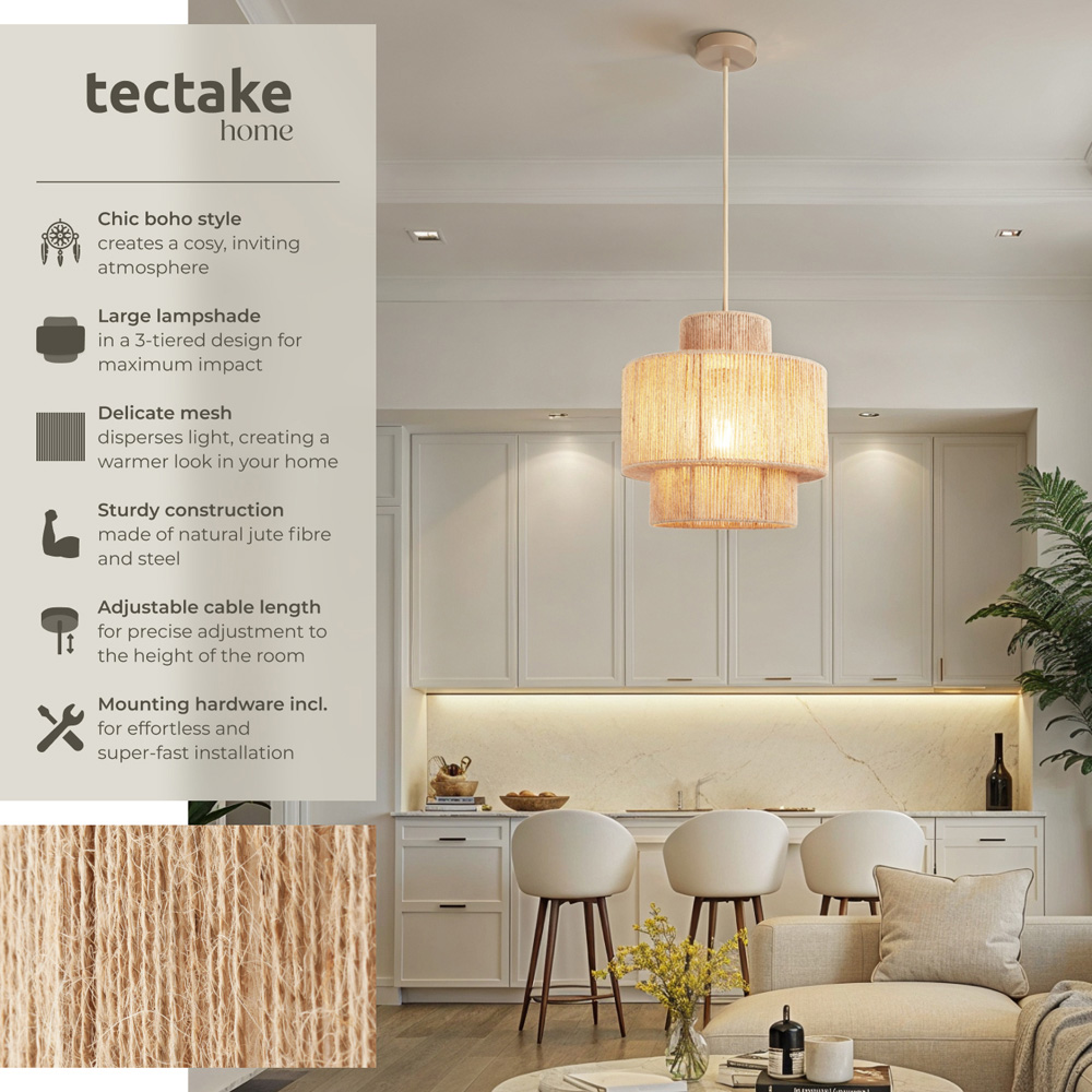tectake Allegra 3-Tier Boho Chic Jute Fibre Pendant Light Image 6