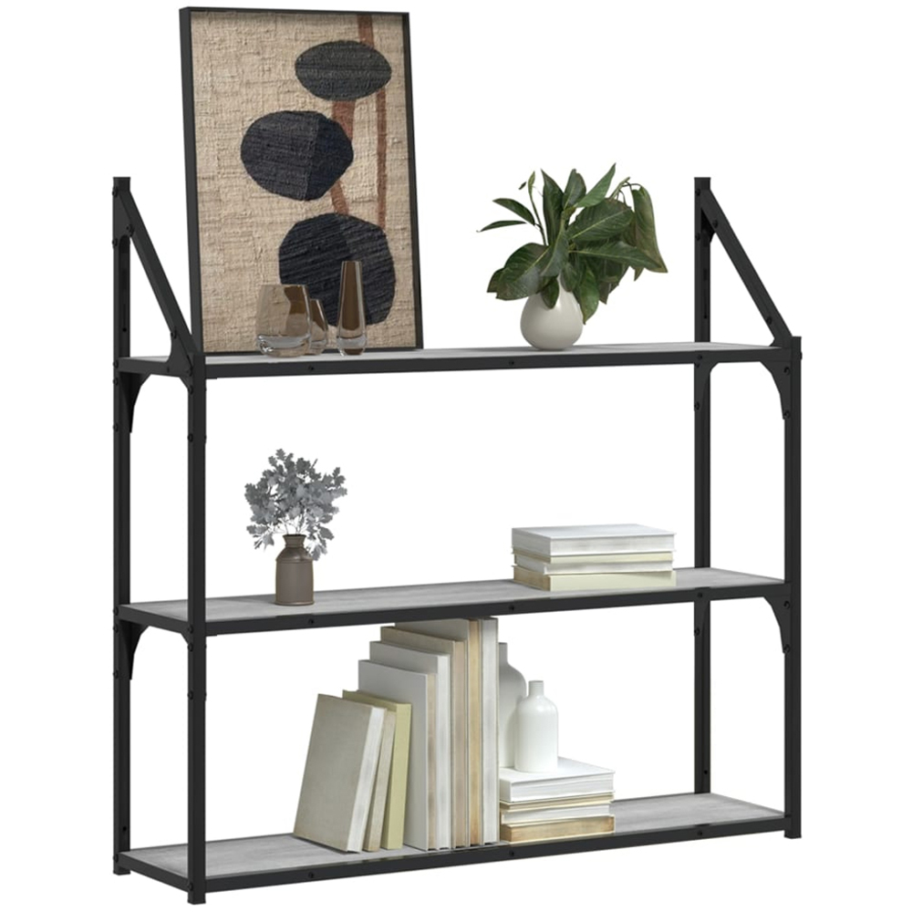 vidaXL 80cm 3 Shelf Grey Sonoma Wall Shelf Image 2