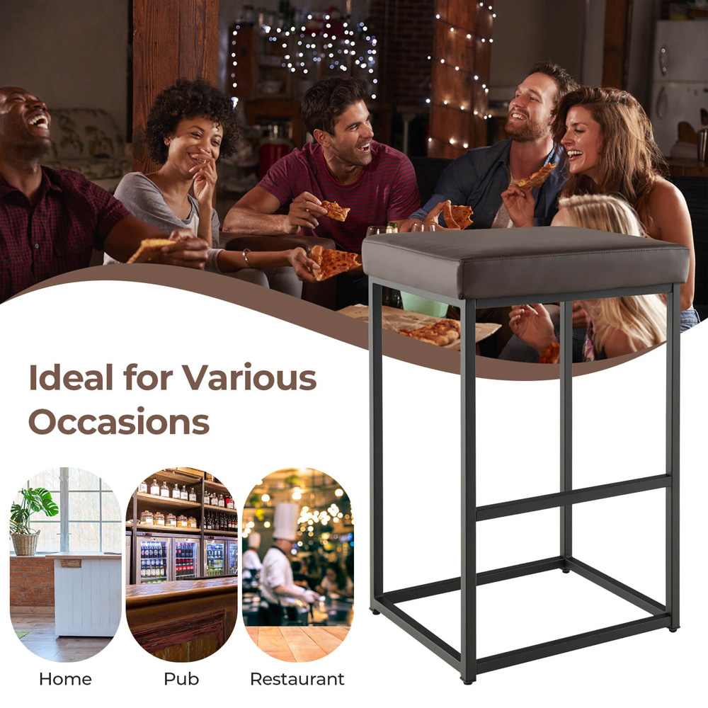 Costway Brown PU Leather Bar Stool Set of 2 Image 4
