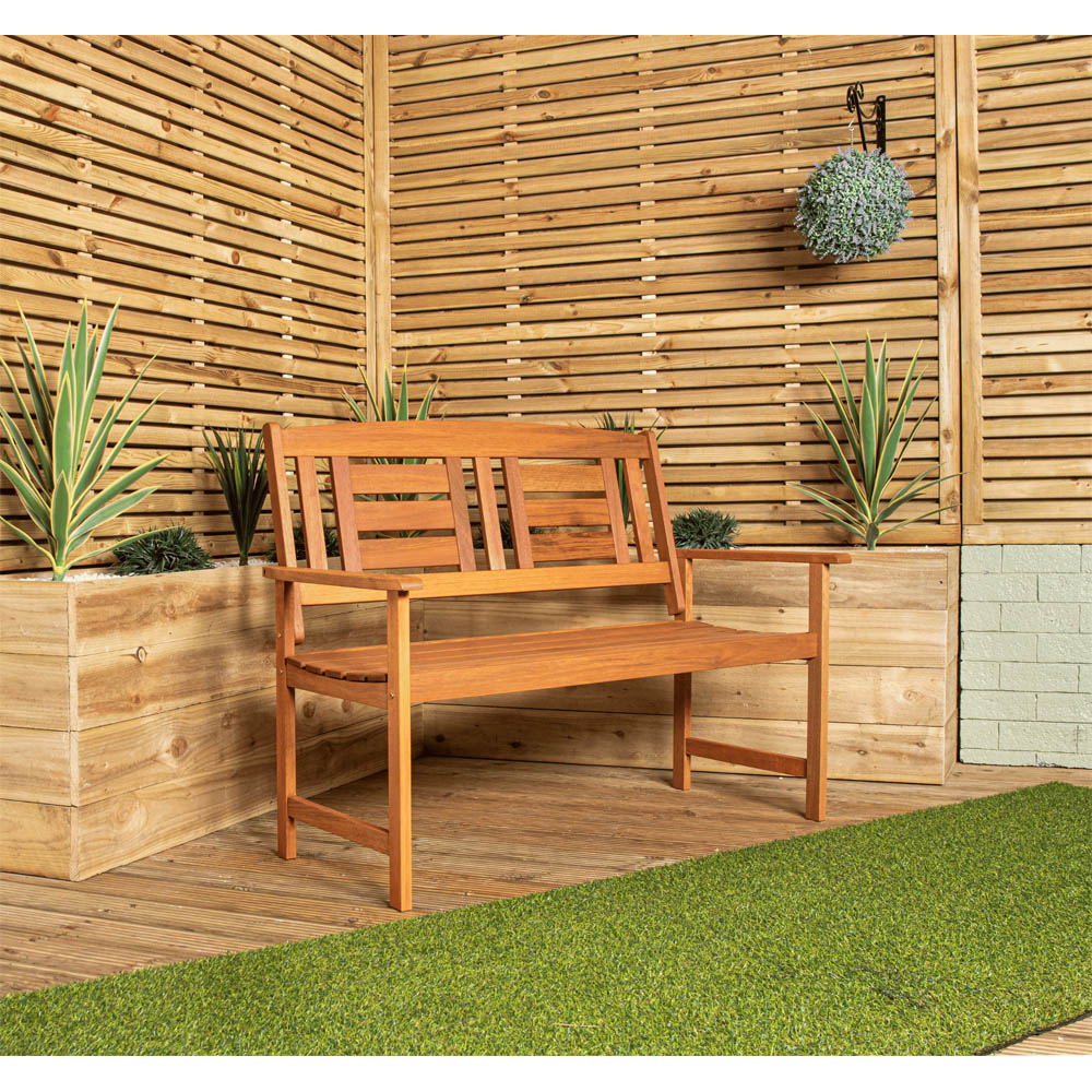 Samuel Alexander 4 Seater Wooden Rectangular Foldable Dining Bench Set with Cream Parasol and Base Image 5