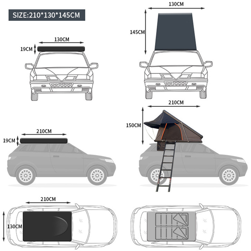 Living and Home Grey Hard Shell Car Roof Tent with Retractable Ladder 210 x 130cm Image 8