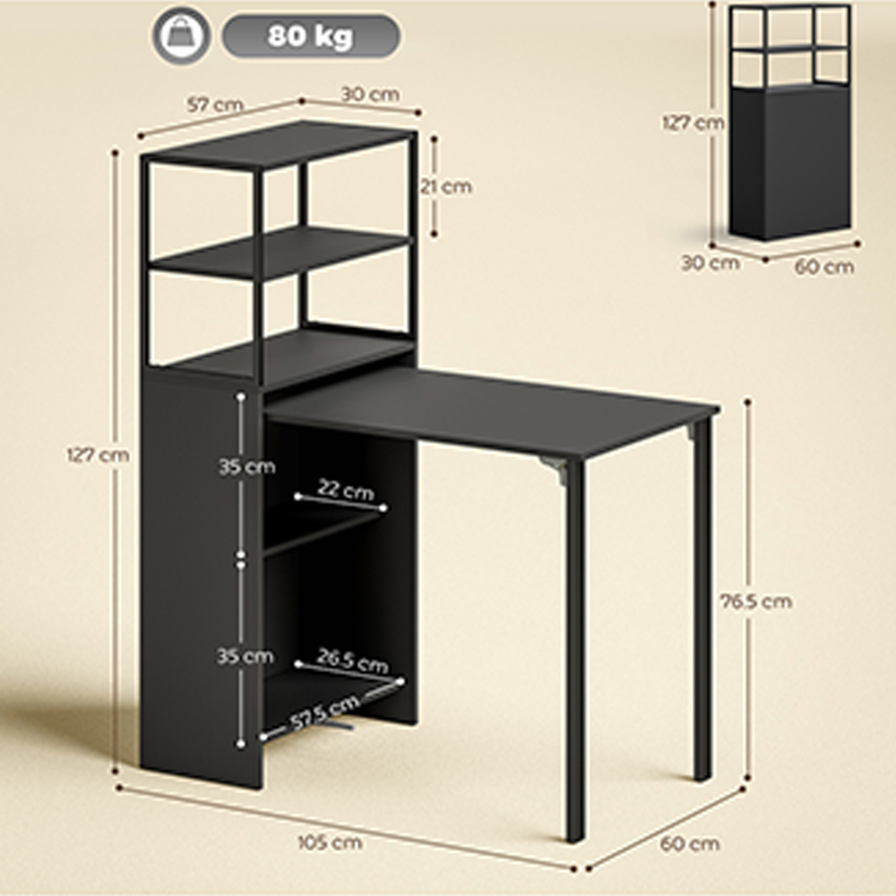 Portland 5 Shelf Foldable Multifunctional Computer Desk Black Image 9