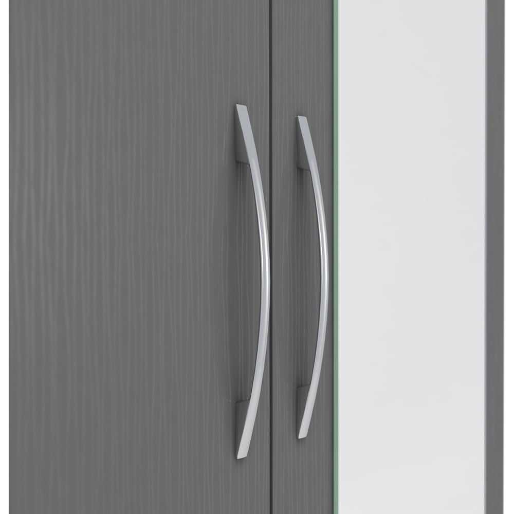 Seconique Nevada 2 Door Single Drawer 3D Effect Grey Mirror Wardrobe Image 5
