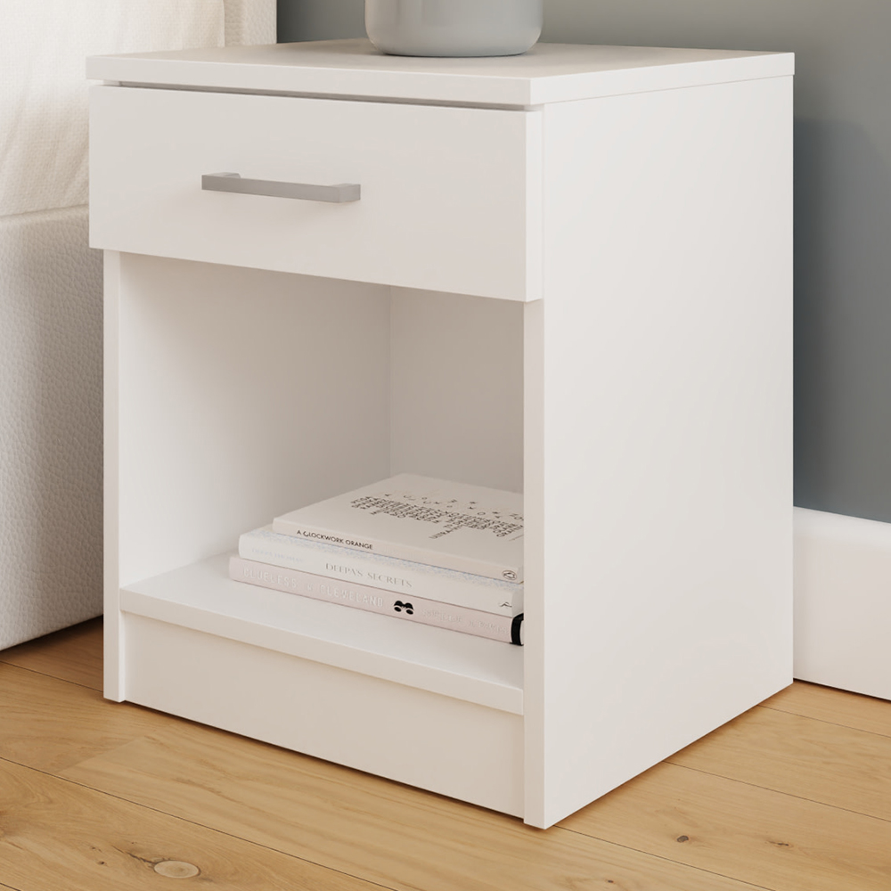 GFW Bailey Single Drawer Single Shelf White Bedside Table Image 1