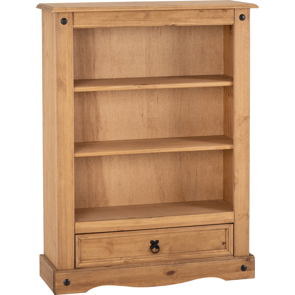 Seconique Corona Single Drawer 3 Shelf Distressed Waxed Pine Bookcase Image 2