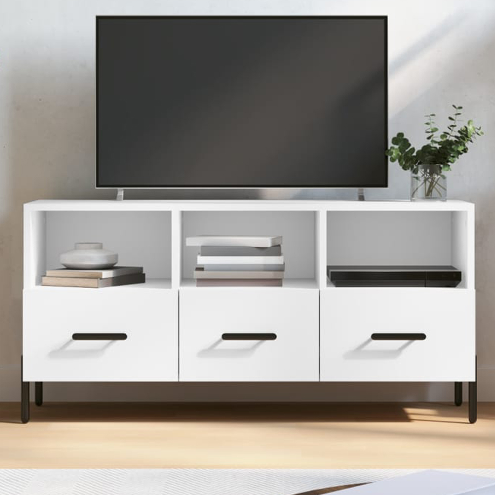 vidaXL 3 Drawer 3 Shelf White TV Cabinet Image 1
