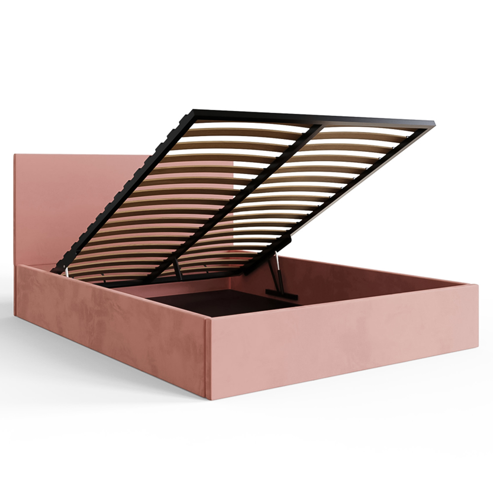 GFW King Size Blush Pink Velvet End Lift Ottoman Bed Image 5