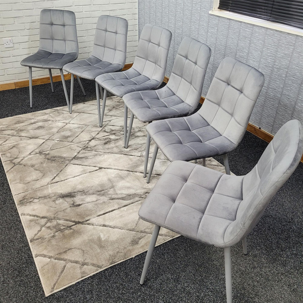 Kosy Koala 6 Seater Wooden Effect Velvet Dining Set Grey Image 2
