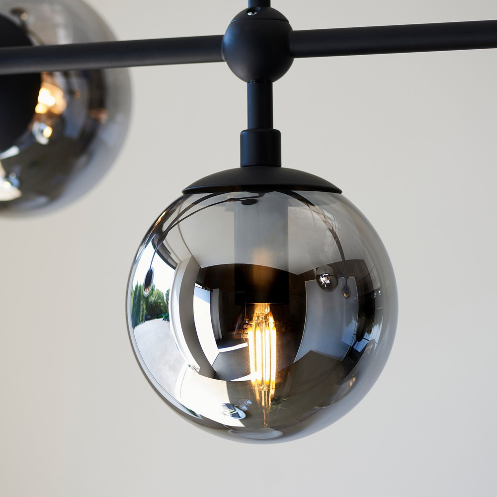 Merano Trieste Smoked Mirror Glass Matt Black Bar Pendant Ceiling Light Image 6