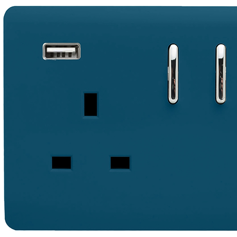 Trendi Switch 2 Gang 13amp 2 Port USB Midnight Blue Switched Plug Socket Image 2