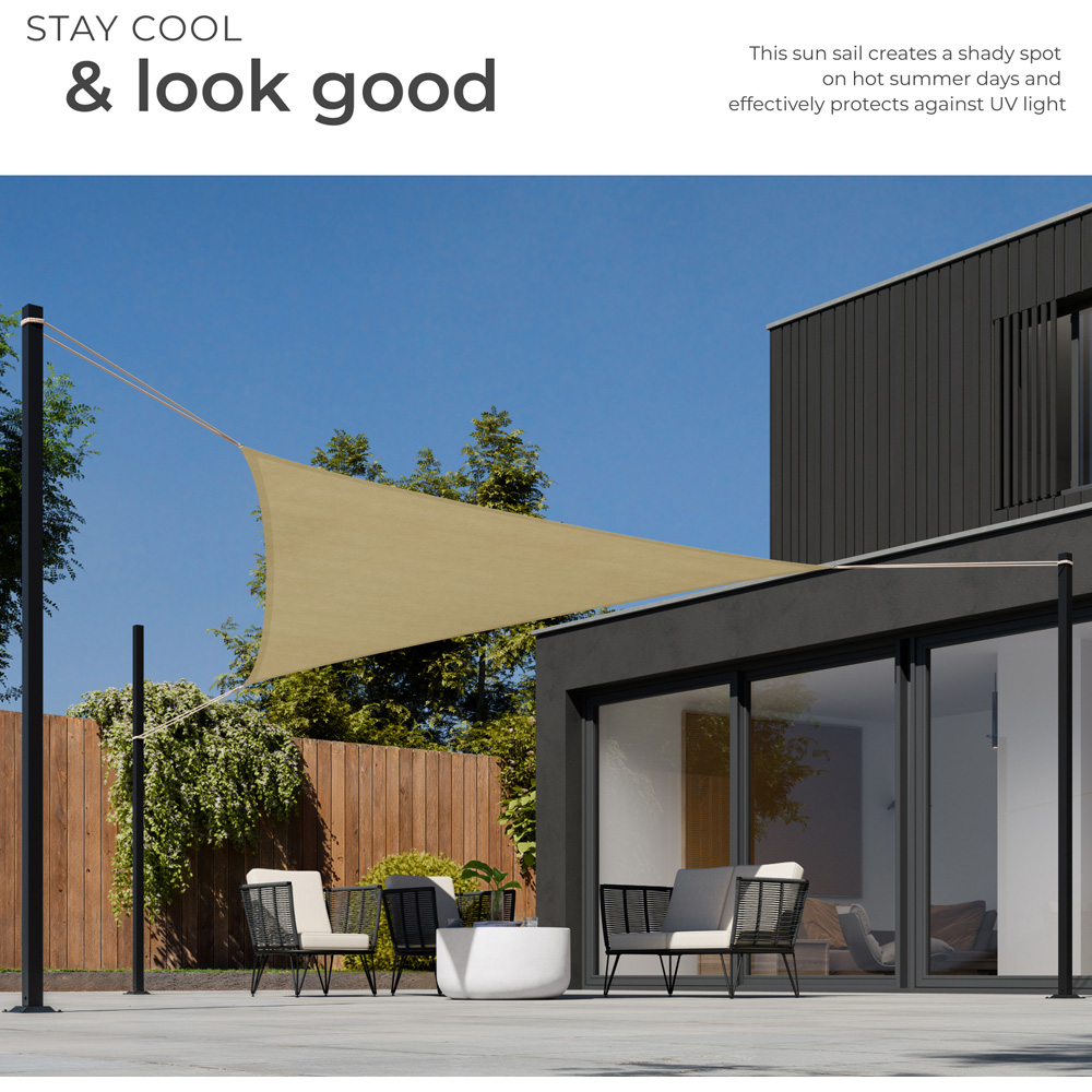 tectake Beige UV 50+ Triangular Shade Sail 400cm Image 4