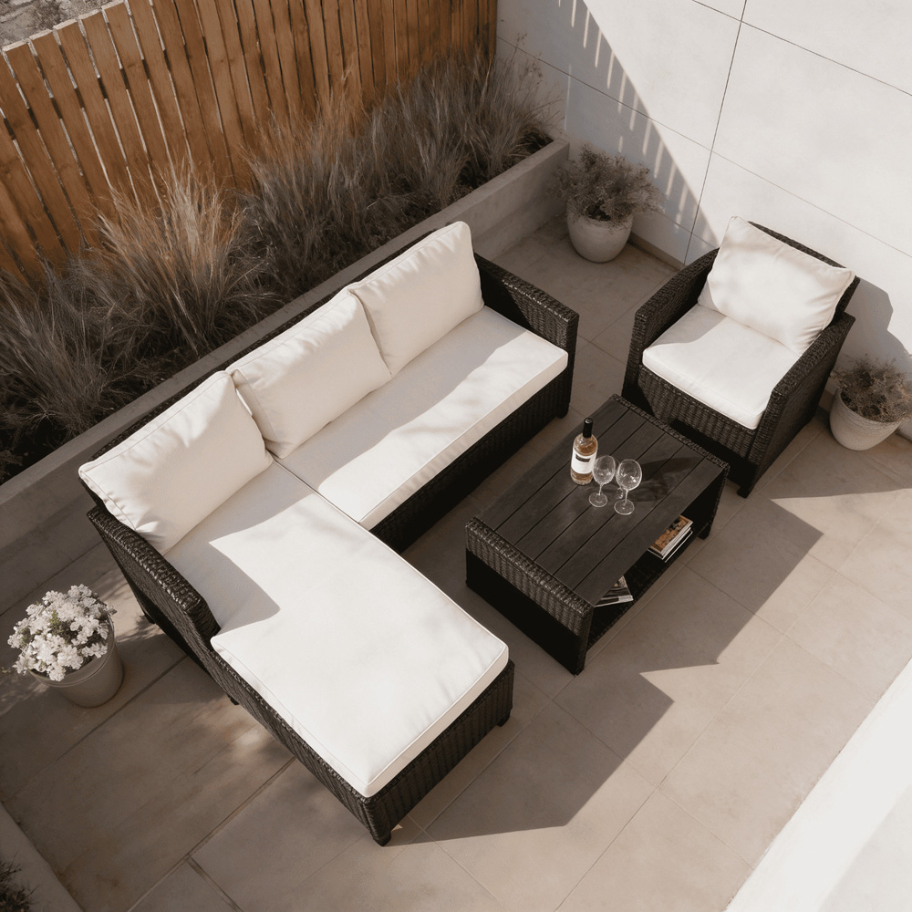 Home Source Trapani 5 Seater Black Rattan Garden Lounge Set Image 5