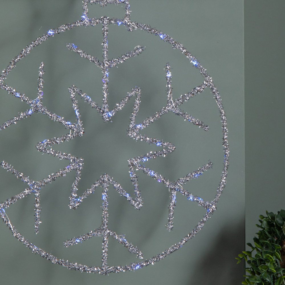 Samuel Alexander Blue Twinkling LED Light Up Silver Snowflake Ball Hanging Christmas Decoration Image 5
