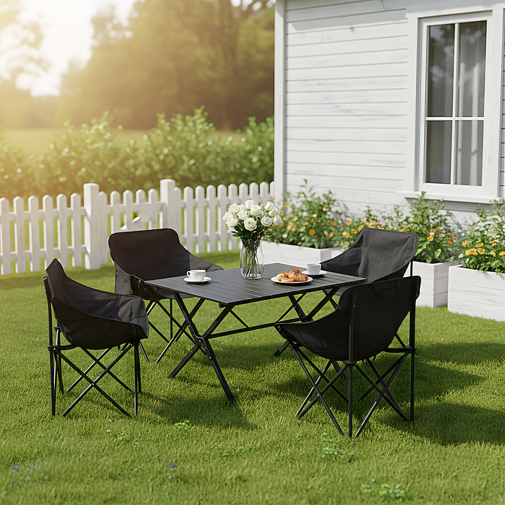Living and Home 4 Seater 90cm Black Foldable Camping Table and Chair Set Image 2