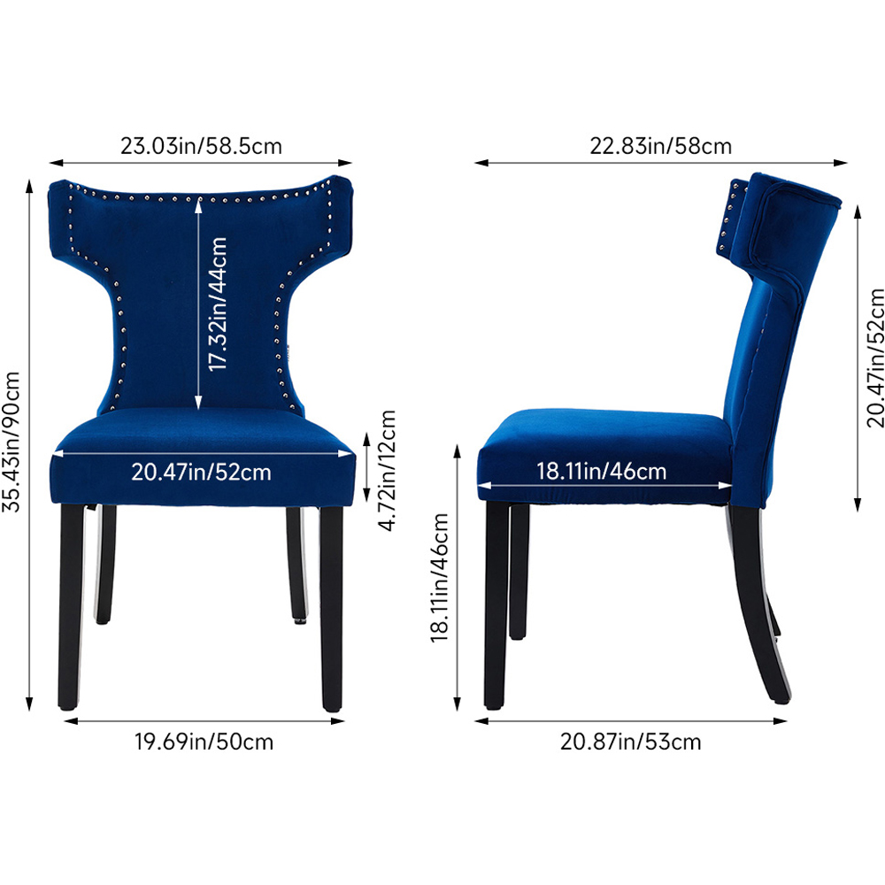 Living and Home Set of 2 Blue Linen Upholstered Dining Chairs Image 9