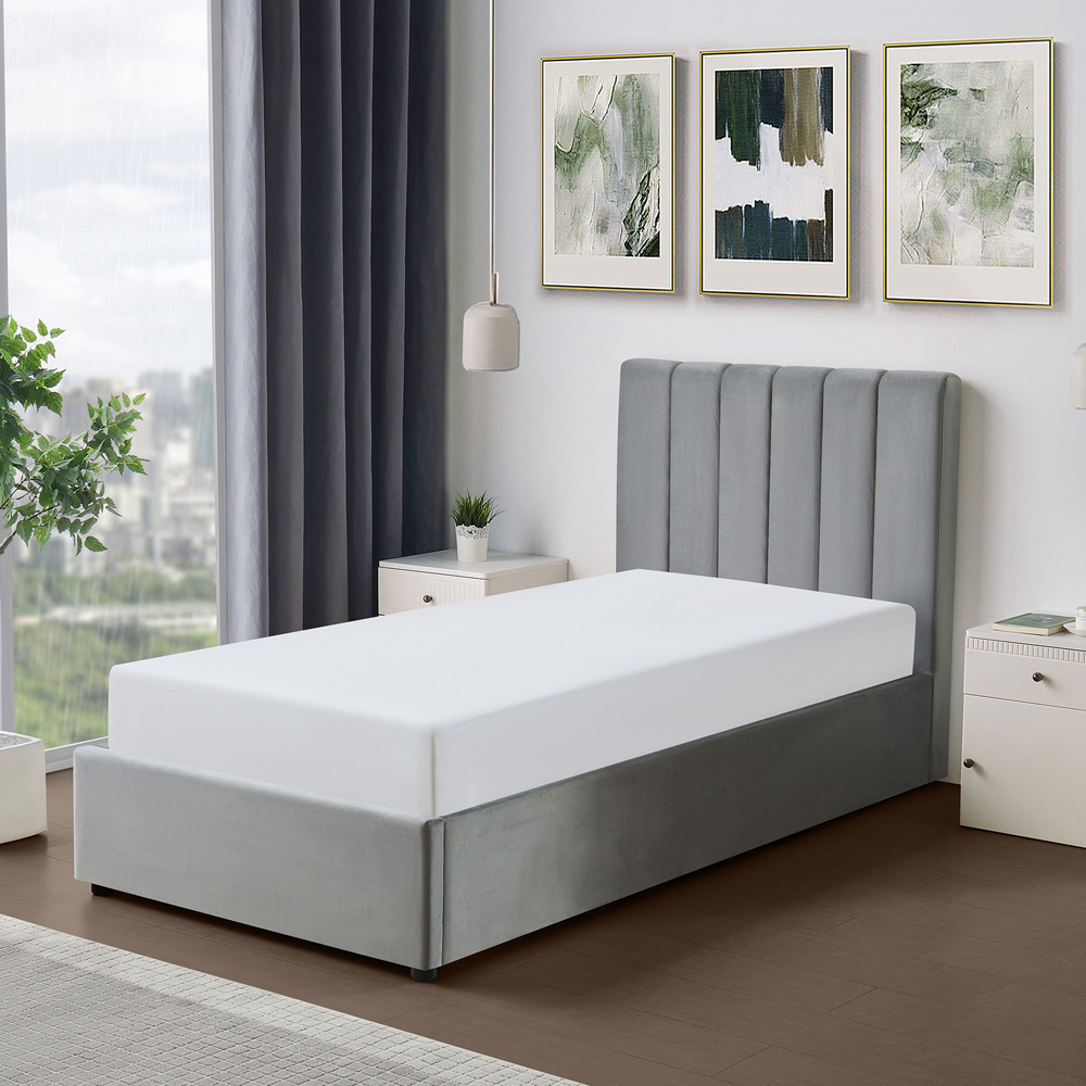 Brooklyn Corwin Single Grey Velvet Ottoman Bed Image 4