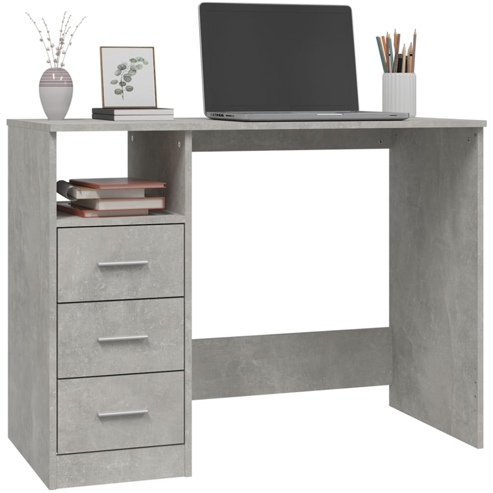 vidaXL 3 Drawer Single Shelf Computer Desk Concrete Grey Image 3