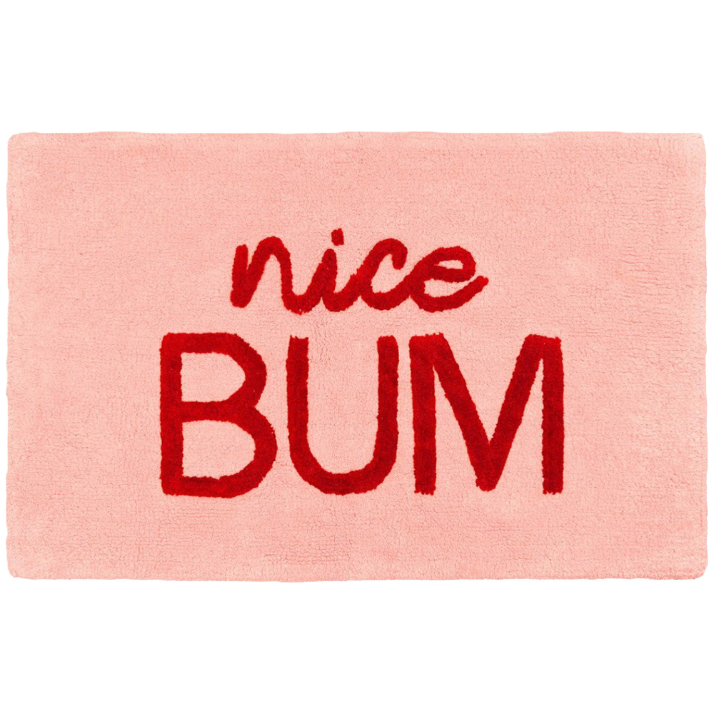 Allure Bath Fashions Pink and Red Nice Bum Slogan Non-Slip Bath Mat 50 x 80cm Image 1