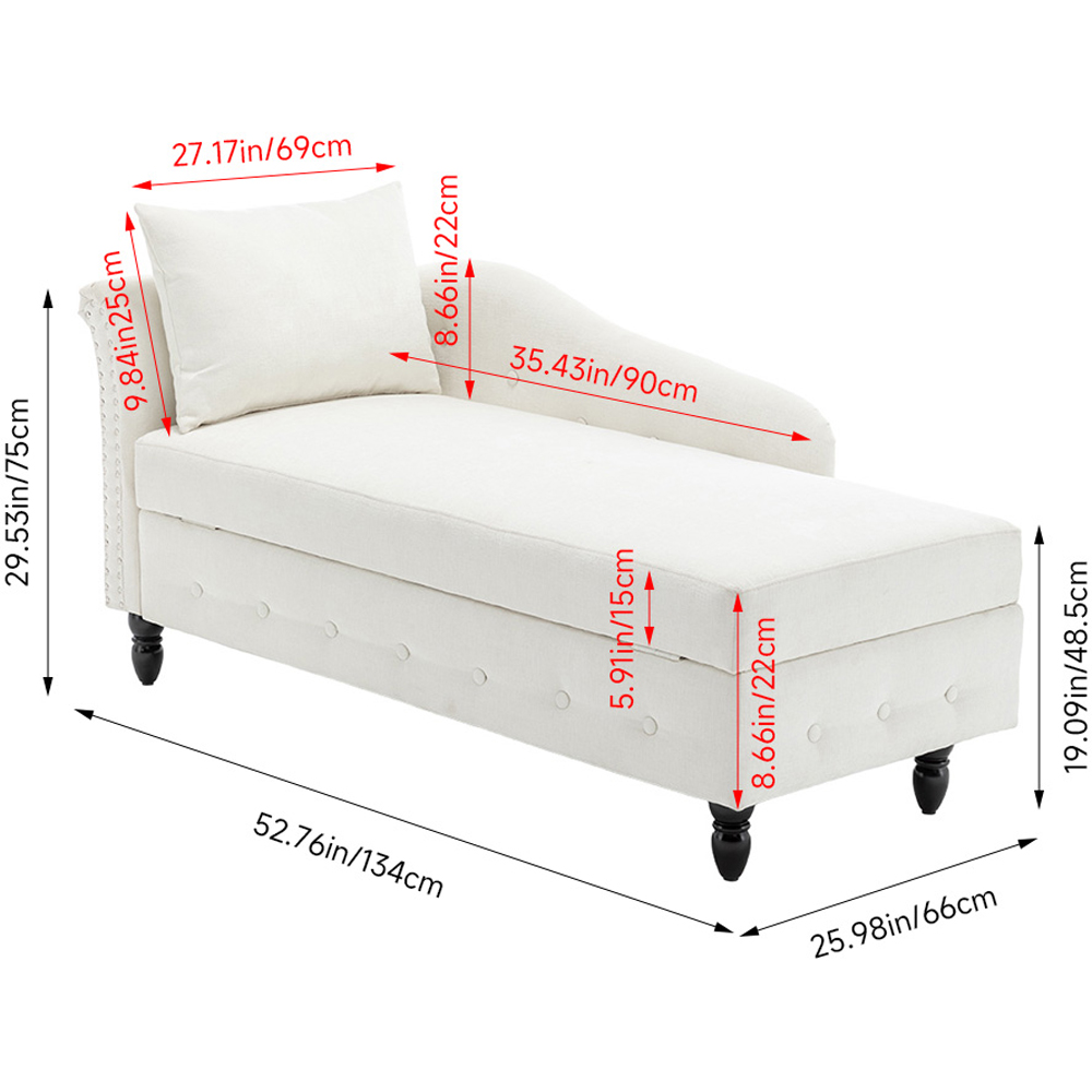 Living and Home White Left Hand Chenille Chaise Lounge with Storage Image 9