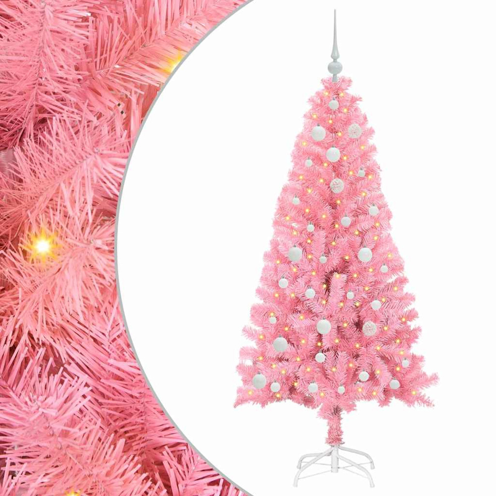 vidaXL Pre-Lit White Baubles Pink Artificial Christmas Tree 5ft Image 2