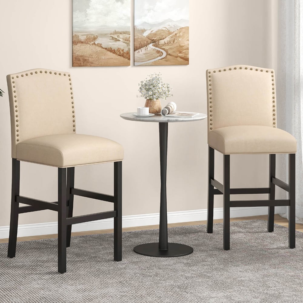 Costway Beige Bar Stool Set of 2 Image 1