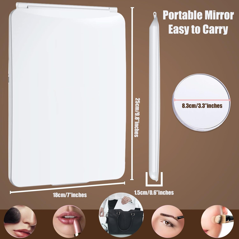 ATEK White Rechargeable LED Touch Control Travel Makeup Mirror with 10x Magnifying Insert Image 7