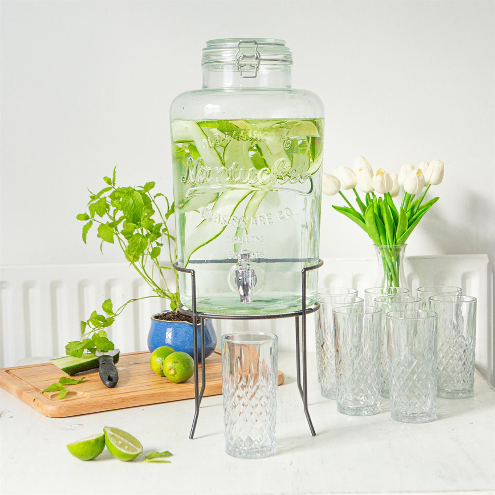 Rink Drink Clear Glass Drink Dispenser with Tap and Black Metal Stand 8.7L 2 Pack Image 2