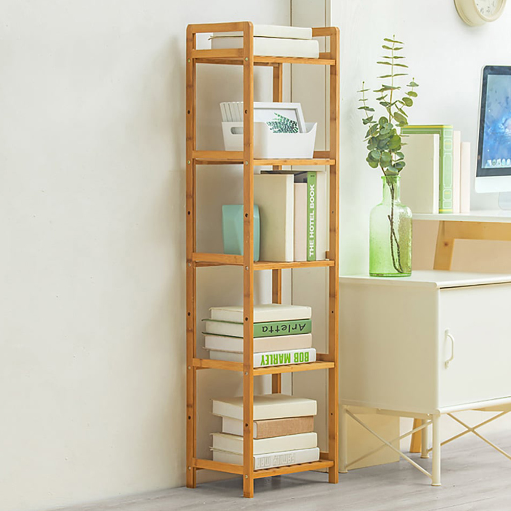 Living and Home 5 Shelf Natural Small Bookshelf Image 1