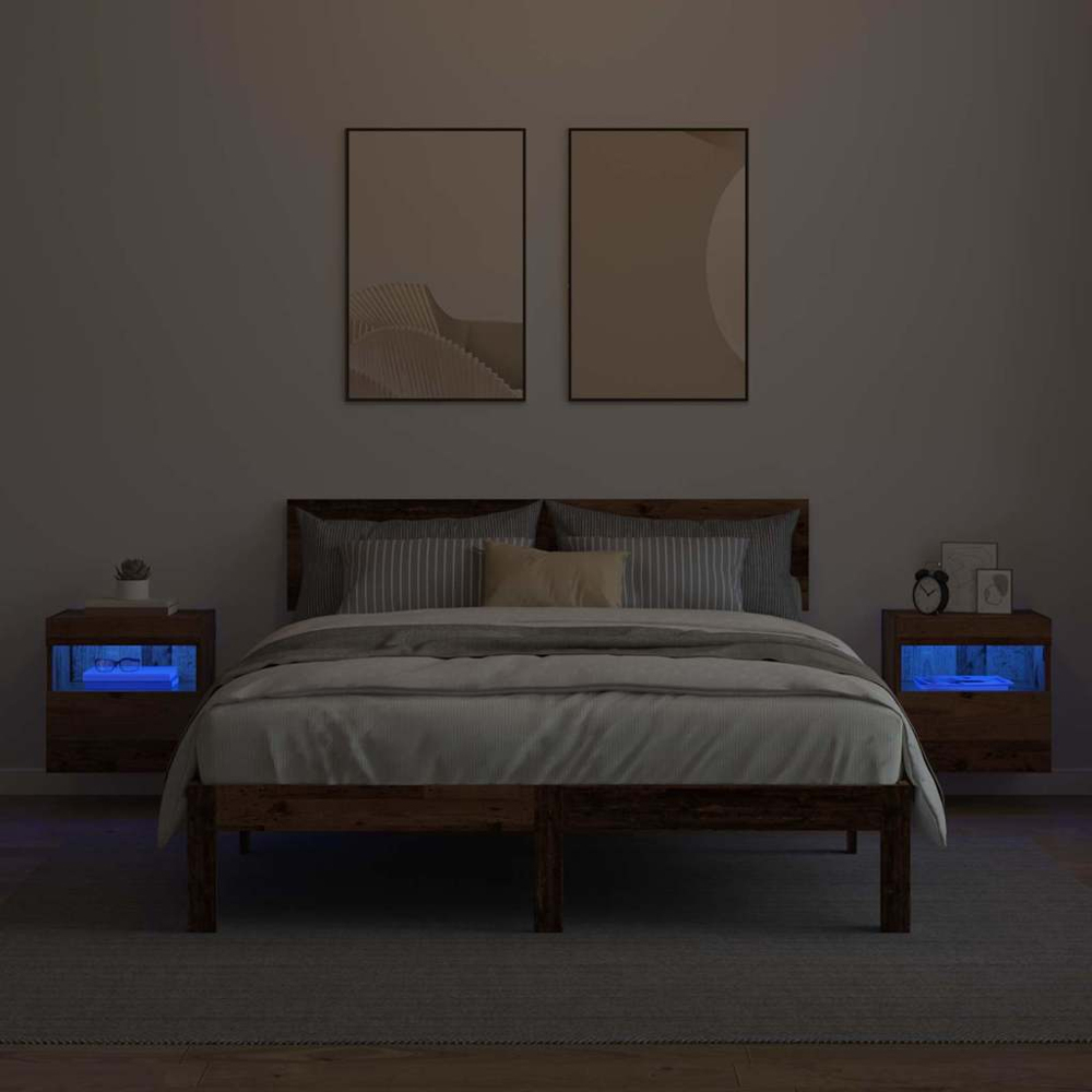 vidaXL Single Door Single Shelf Old Wood Wall Mounted TV Cabinet with LED Light 2 Pack Image 6